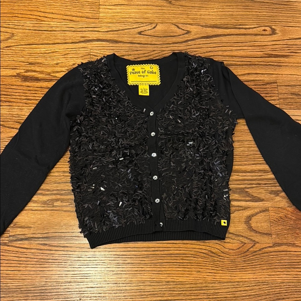 Peace of Cake Girl’s Black Textured sequin long sleeve Cardigan Sz L